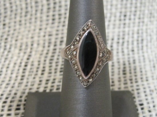 Sterling Silver Onyx and Marcasite Ring