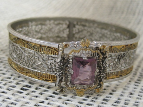 Gorgeous Vintage Two- Tone Bracelet with Amethyst Stone