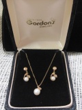 14k Gold Pearl Necklace and Earring Set