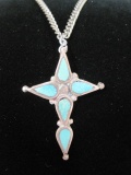 Sterling Silver Turquoise Cross on 22