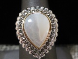 Sterling Silver Ring with Teardrop Shaped Mother of Pearl Stone