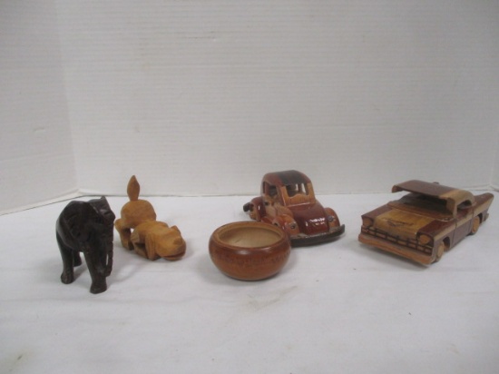 Carved Wood Lot - Cars, Animals, Bowl