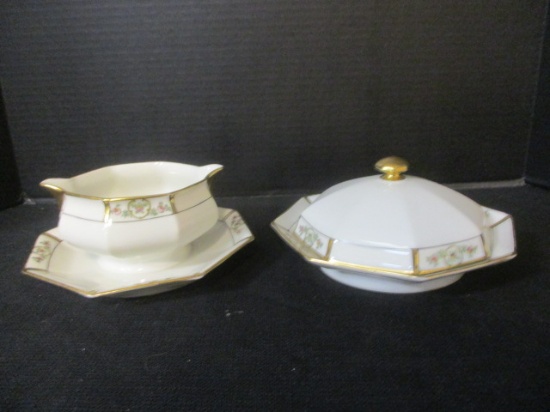 2 Vintage Theodore Haviland Serving Pieces - Covered Server and Gravy Dish