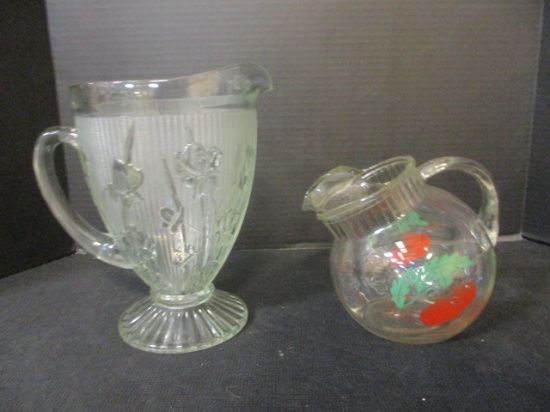 2 Vintage Glass Pitchers - Irish Herringbone and Tomato Juice Ball