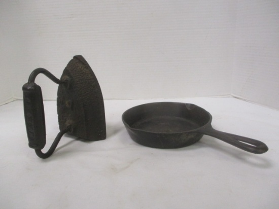 Vintage Cast Iron 6" Skillet and Sad Iron