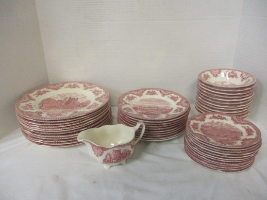 47 Pieces Pink Staffordshire by Johnson Bros. "Old Castles" China