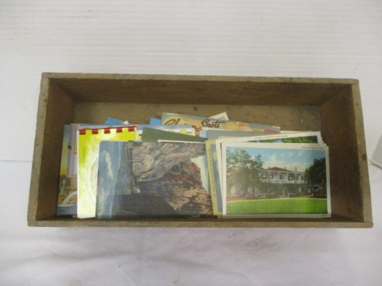 Wood Box with Vintage Postcards