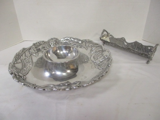 Arthur Court Silver Chip & Dip Bowl and Cheese/Cracker Tray