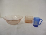 Lot of 3 Vintage Depression Glassware - Shirley Temple, Refrigerator Dish,