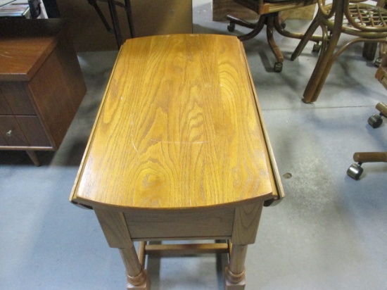 Drop Leaf Side Oak Table with Drawer