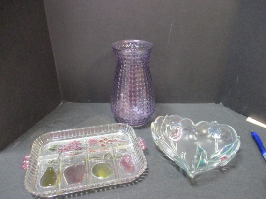 Purple Vase & 2 Fruit Serving Platters