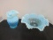 Blue Opalescent Hobnail Ruffle Bowl and Vase
