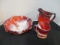 Imperial Glass Red End of Day Slag Glass Cup, Pitcher, Bowl