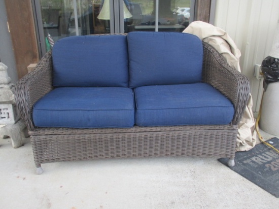 Woven Resin Love Seat with Removable Cushions