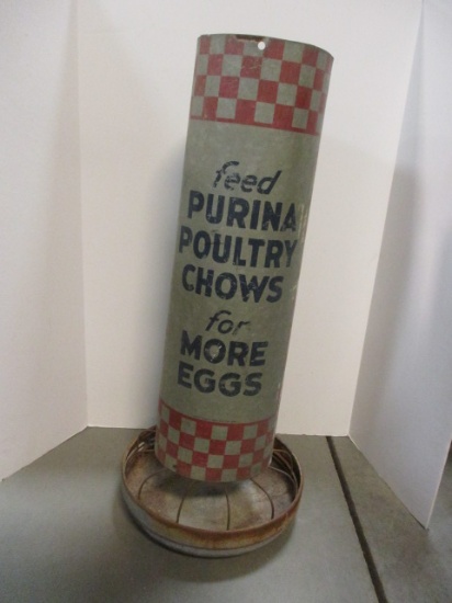 Vintage "Purina Poultry Chows" Galvanized Chicken Feeder