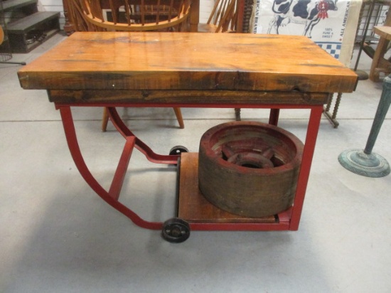 Vintage Industrial Barrel Cart Converted to End Table