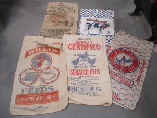 Five Vintage Animal Feed Sacks