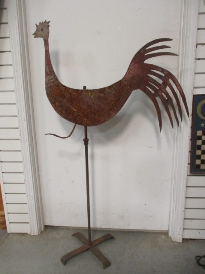 Vintage Cut Steel Rooster Yard Art with Stand