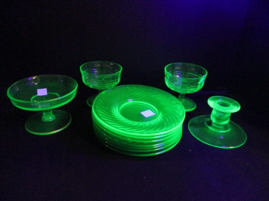 Grouping of Green Vaseline/Uranium Glassware