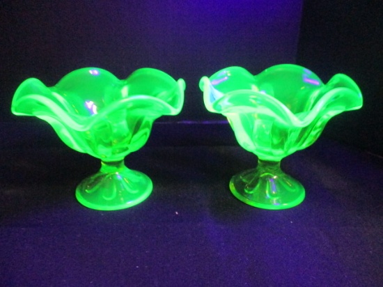 Pair of Green Vaseline/Uranium Glass Candle Holders