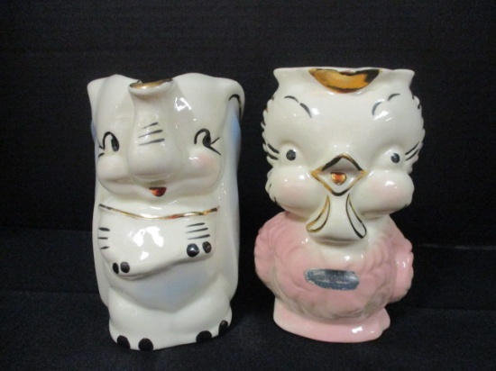 Shawnee Pottery Elephant and Chicken Pitchers