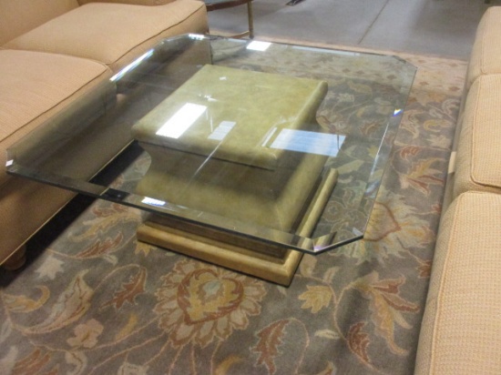 Square Beveled Glass Pedestal Base Conversation Table