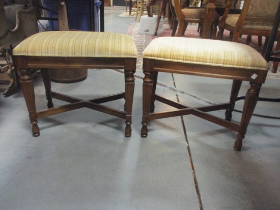 Pair of Drexel Heritage Upholstered Seat Stools