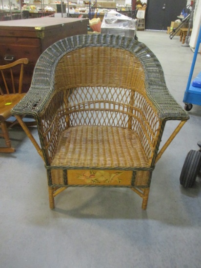 Natural Wicker Armchair with Handpainted Accent