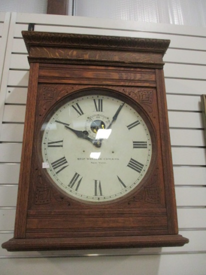 Vintage Tiger Oak Self Winding Clock Co. Wall Clock