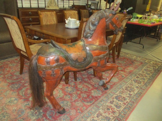 Hand Carved and Painted Wooden Carousel Style Horse