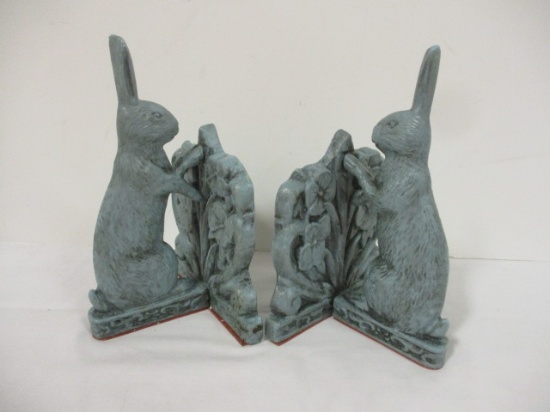 Pair of Painted Rabbit Cast Metal Bookends