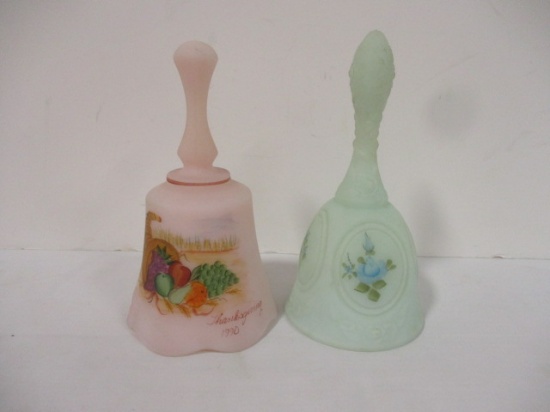 Two Handpainted Fenton Satin Glass Bells
