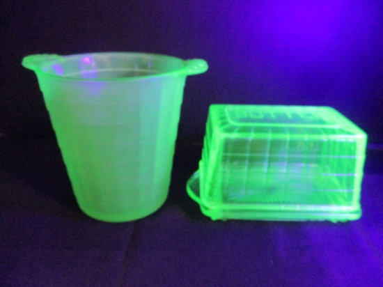 Green Vaseline/Uranium Glass Refrigerator Dishes