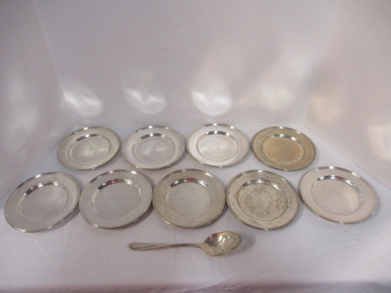 Nine International Sterling Plates and Towle Spoon
