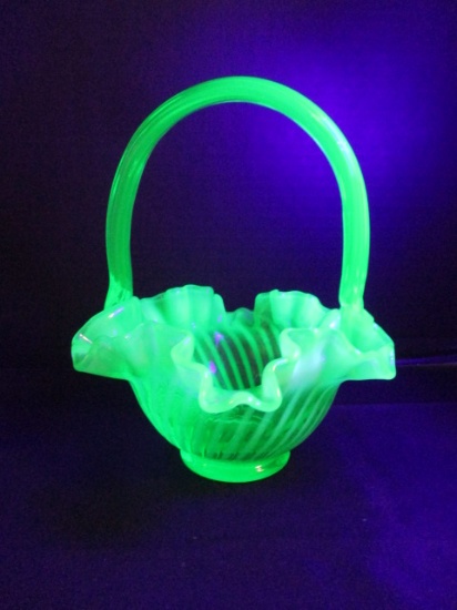 Fenton Green Opalescent Vaseline/Uranium Basket
