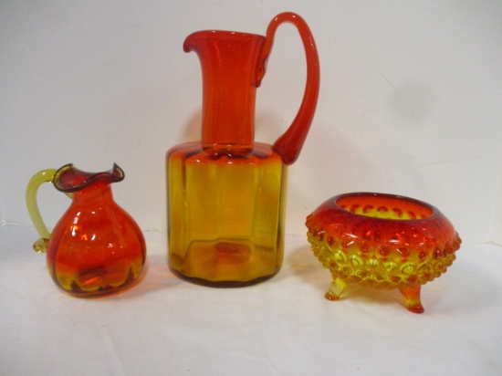 Amberina Footed Dish, Creamer and Pitcher