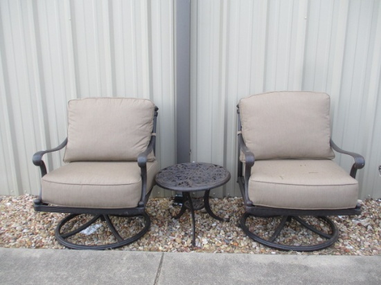 Bronze Finish Rocking/Swiveling Arm Chairs and Table