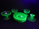 Grouping of Green Vaseline/Uranium Glassware