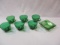 6 Green Vintage Glass Cups & 1 Green Ashtray