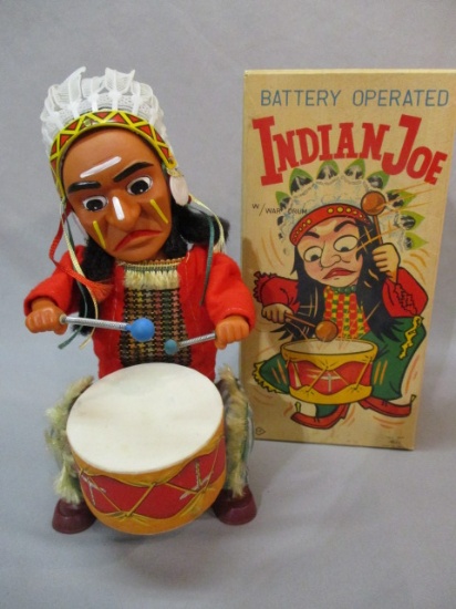Indian Joe Battery Operated Drummer w/Original Box - Made In Japan 11"
