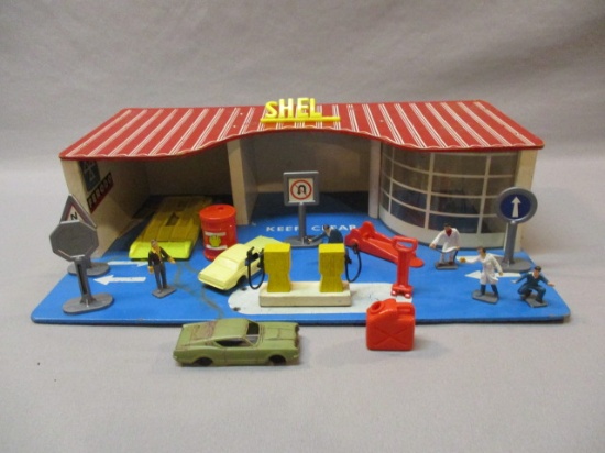 1960's Shell Service Station w/Accessories 15"w x 4"h x 9 1/2"d - Damage to Shell Sign