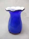 Vintage Cobalt Blue Cased Glass Vase 8
