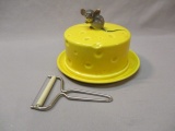 Ceramic Gray Mouse on Round Covered Cheese Plate  & Cheese Slicer  7 1/2