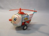 Vintage Santa Windup Tin Toy Helicopter - Made In Korea 7
