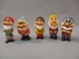 5 Vintage Seven Dwarfs Rubber Toys 5 1/2