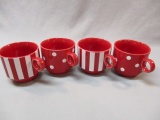 4 Terramoto Ceramic Stacking Mugs - Red & White Polka Dot & Striped