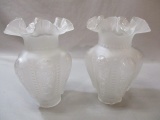 2 Antique Frosted & Etched Glass Lamp Shades w/Ruffled Tops 9