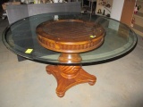 Round Glass Top Table w/Wood Pedestal Base 54