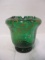 Green Hand-Painted Blown Glass Vase with Crimped Ruffled Edge
