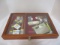 Wood and Glass Locked Display Case with Vintage Shaving Items